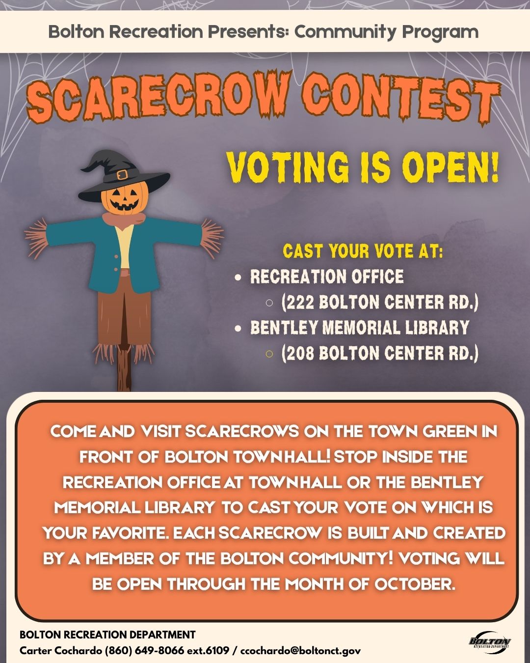 Bolton Scarecrow Contest on the Town Green event flyer