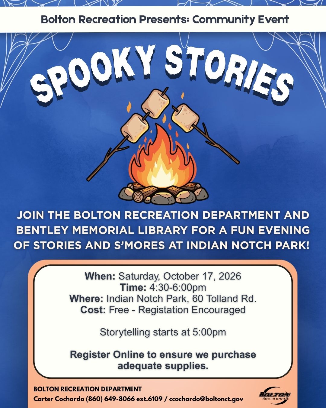 Bolton Spooky Stories at Indian Notch Park event flyer