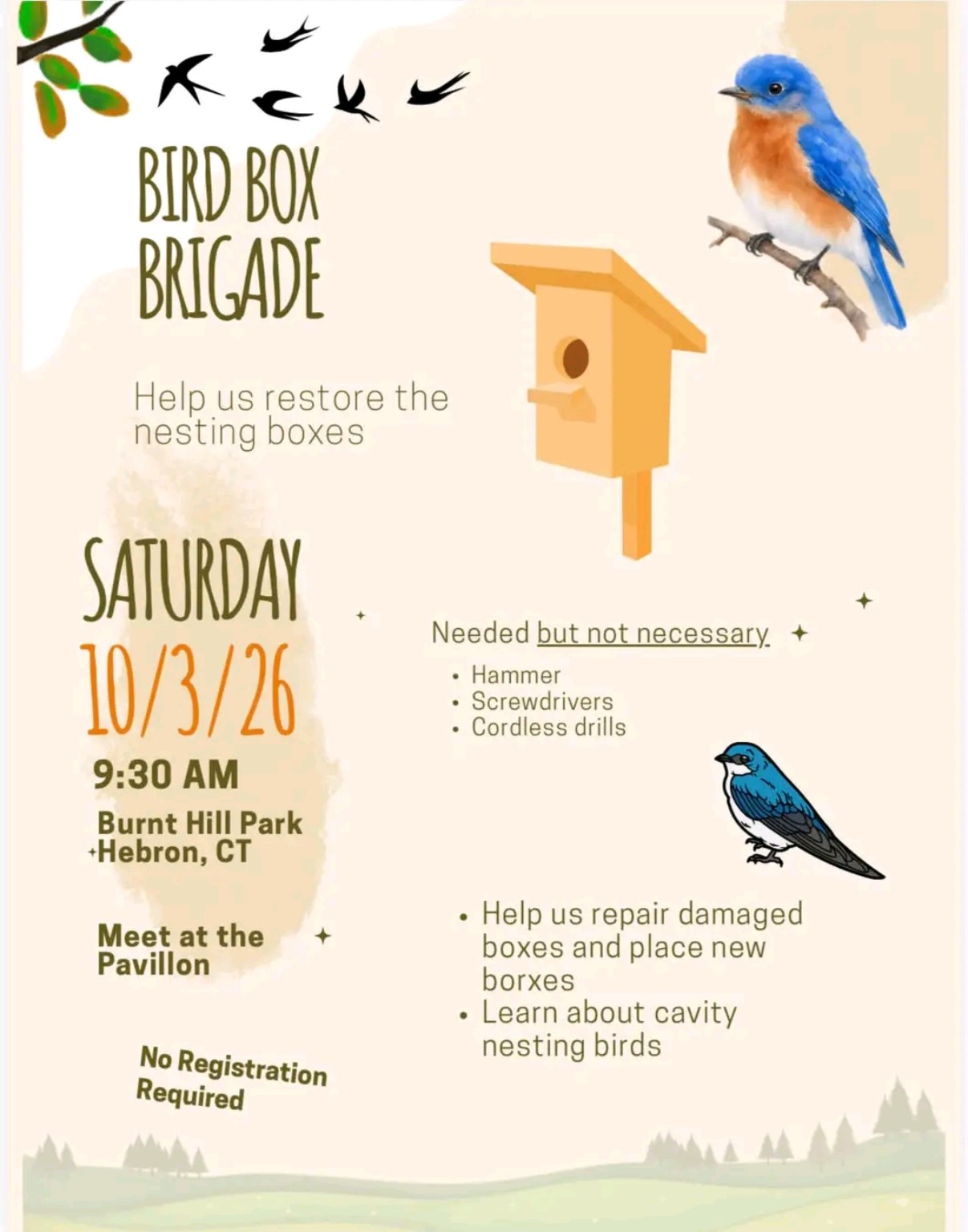Bird Box Brigade at Burnt Hill Park event flyer