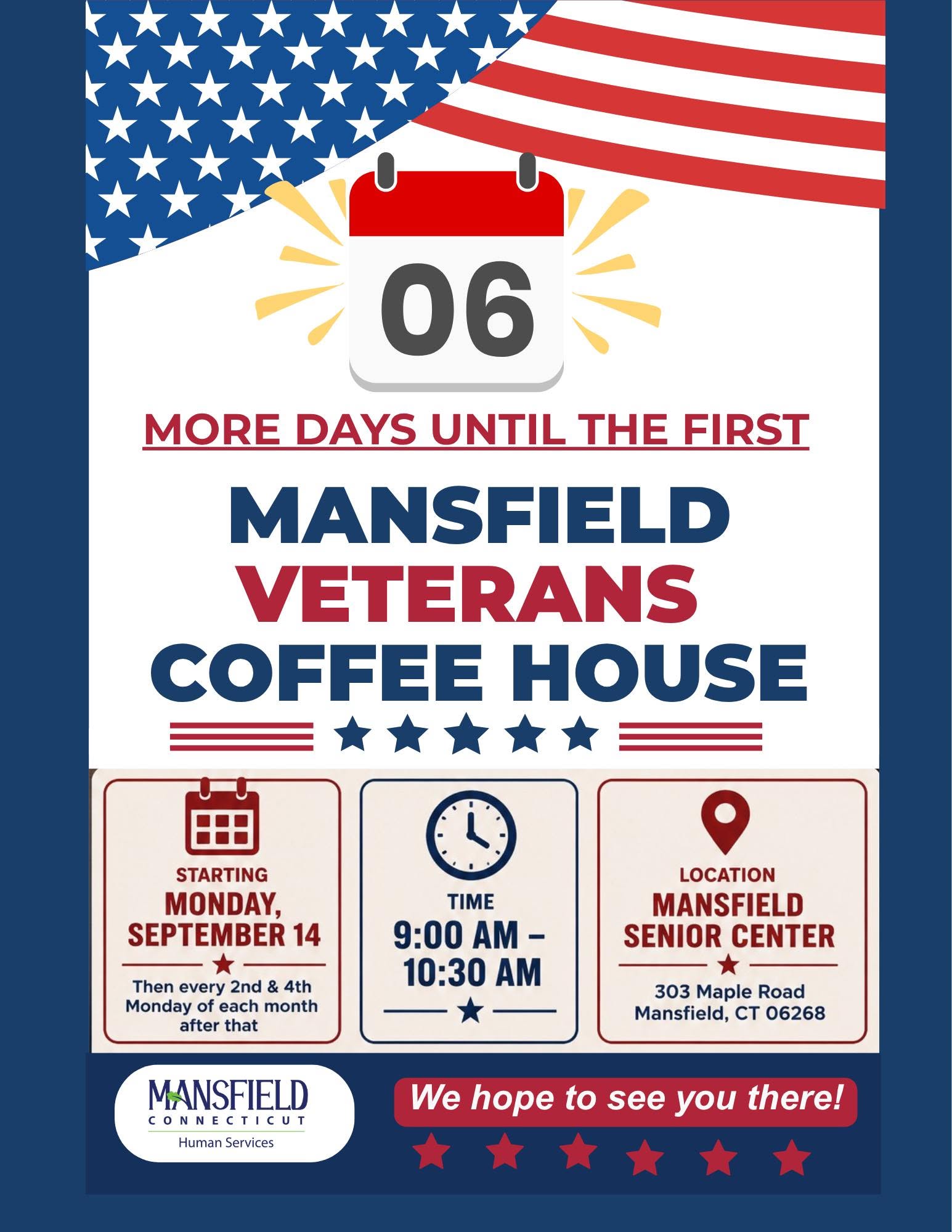 Mansfield Veterans Coffee House event flyer