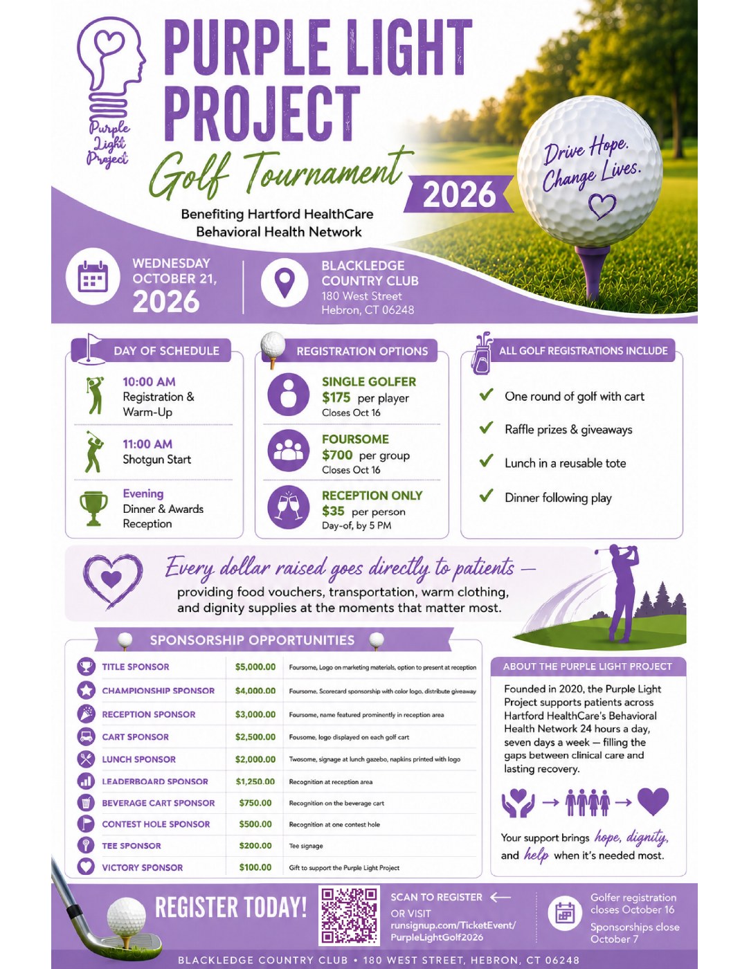 Purple Light Project Golf Tournament event flyer