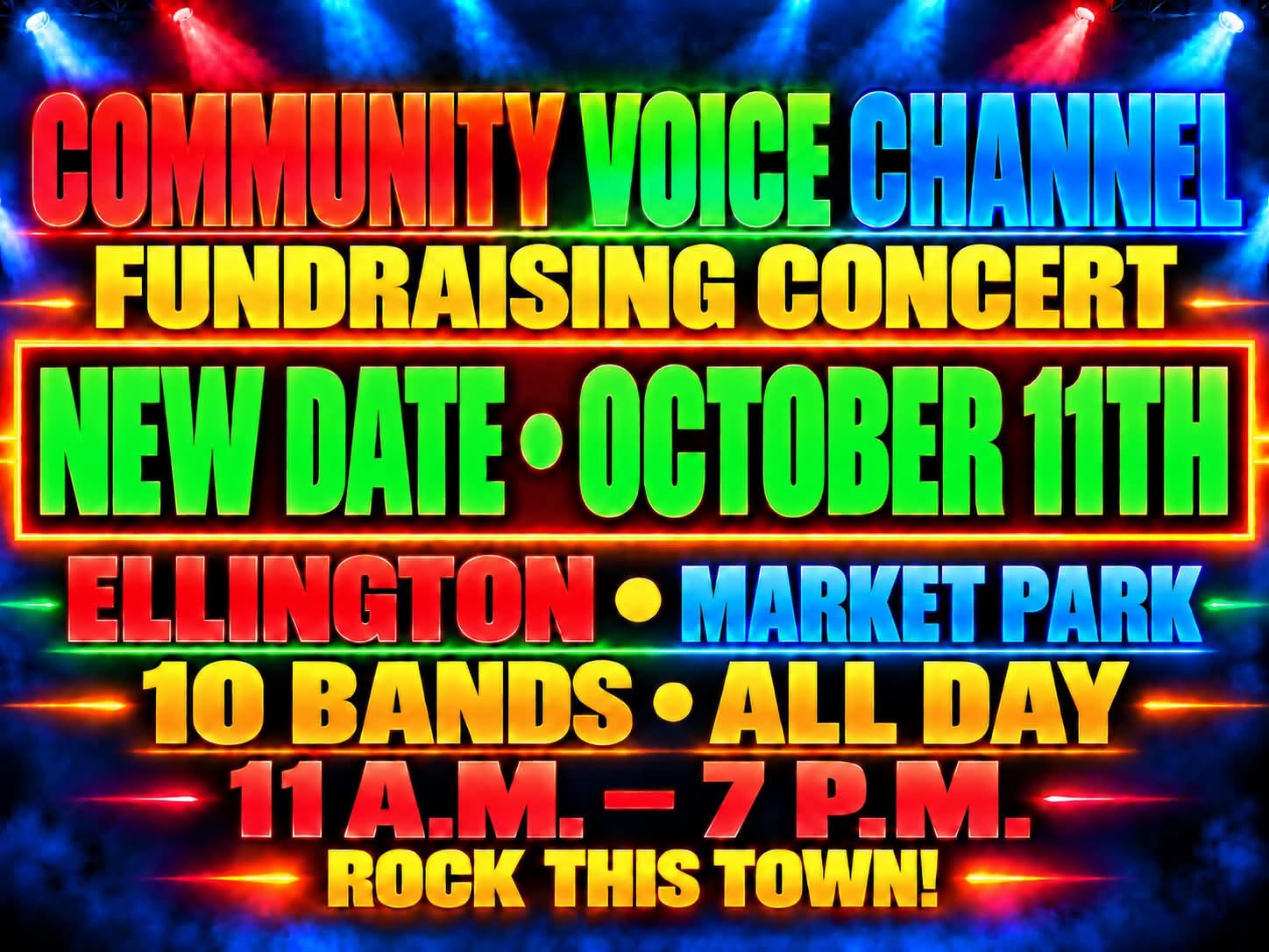 Rock This Town! Community Voice Channel Fundraising Concert event flyer