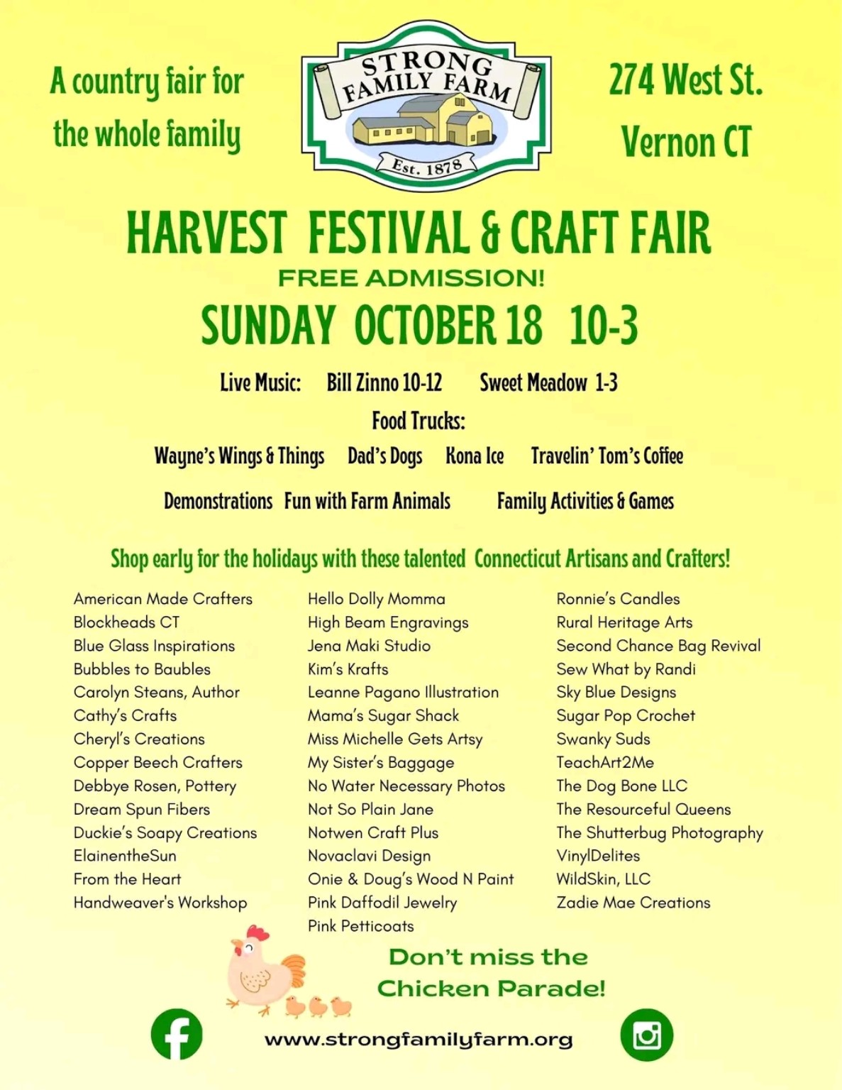 Strong Family Farm Harvest Festival & Craft Fair event flyer