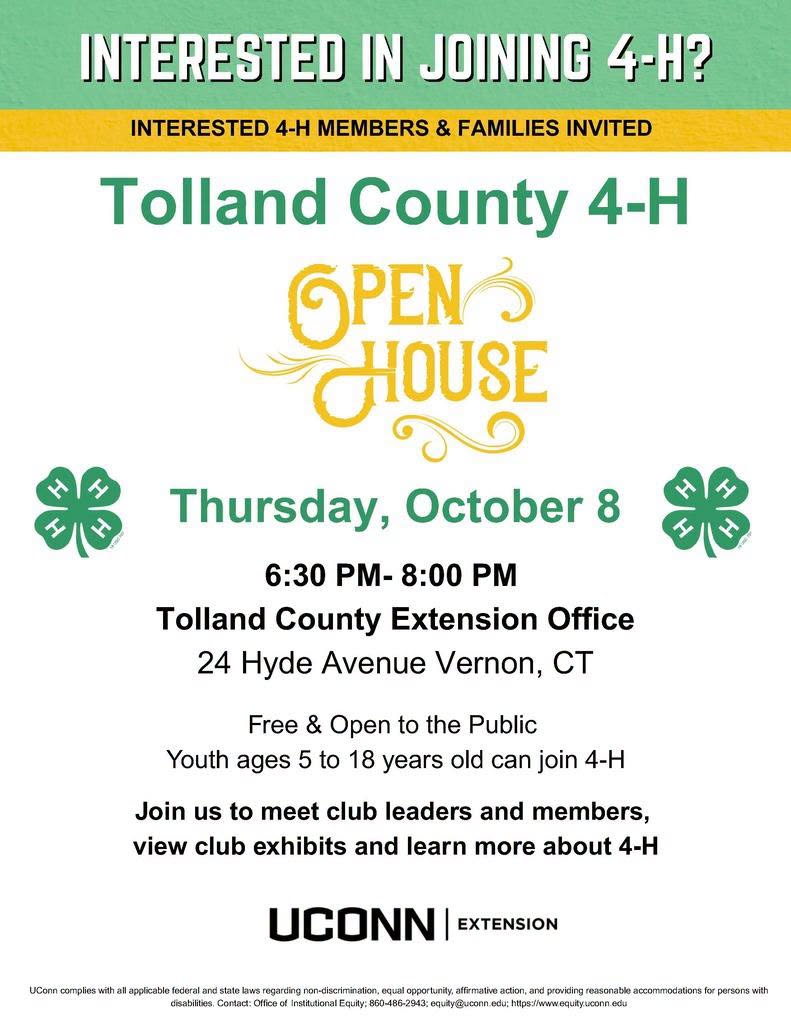 Tolland County 4-H Open House event flyer
