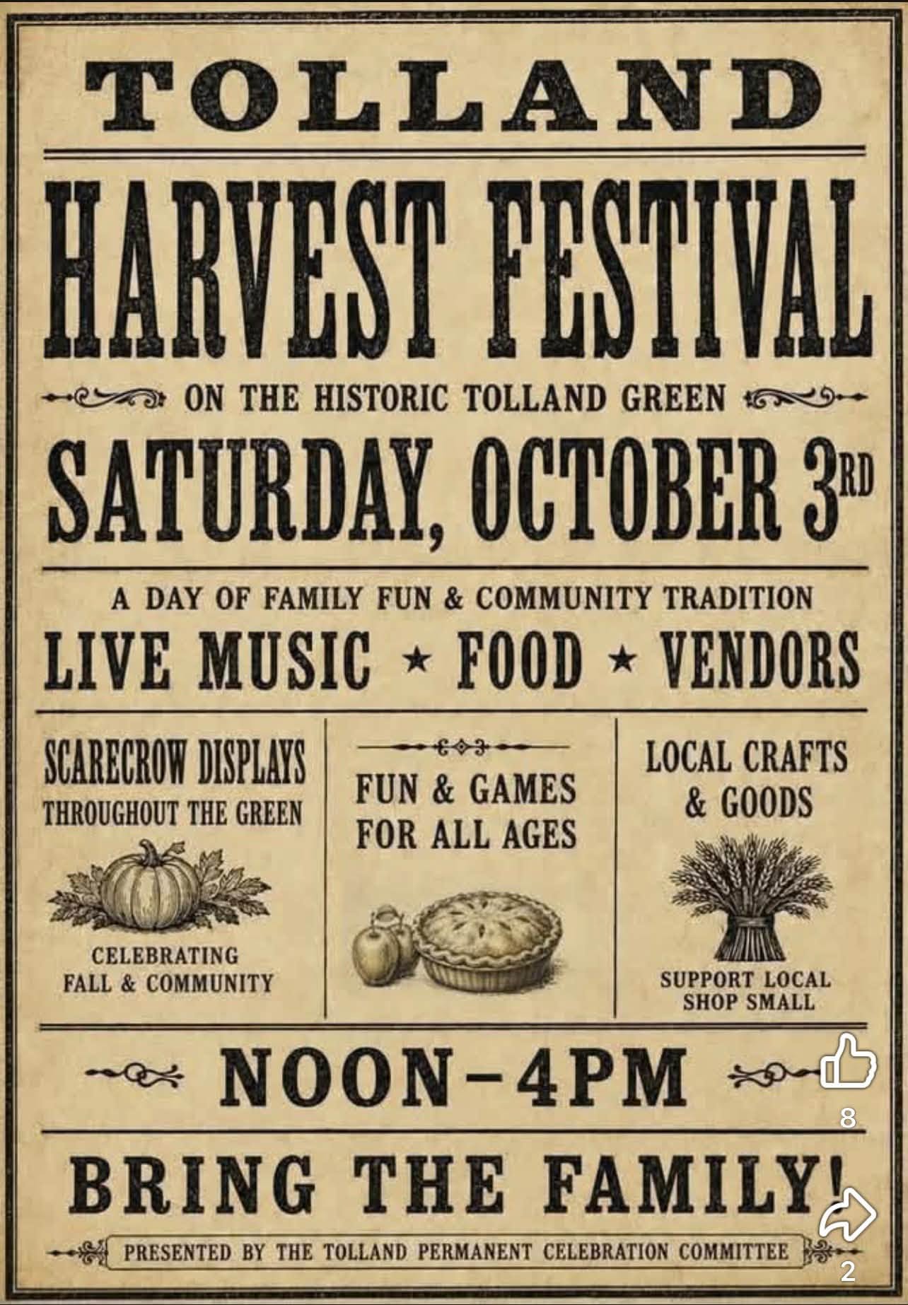 Tolland Harvest Festival on the Historic Green event flyer