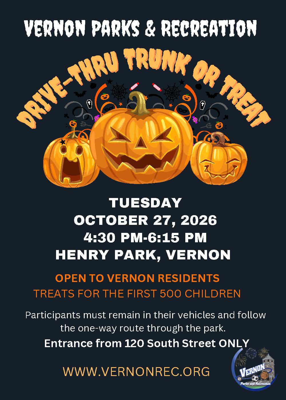Vernon Drive-Through Trunk or Treat event flyer