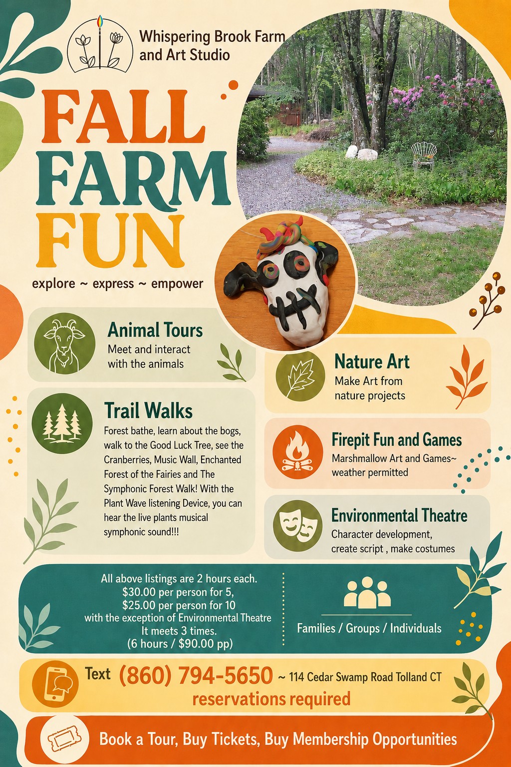 Fall Farm Fun at Whispering Brook Farm and Art Studio event flyer