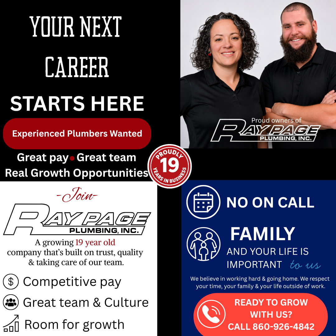 Ray Page Plumbing, Inc. — Experienced Plumbers Wanted hiring flyer
