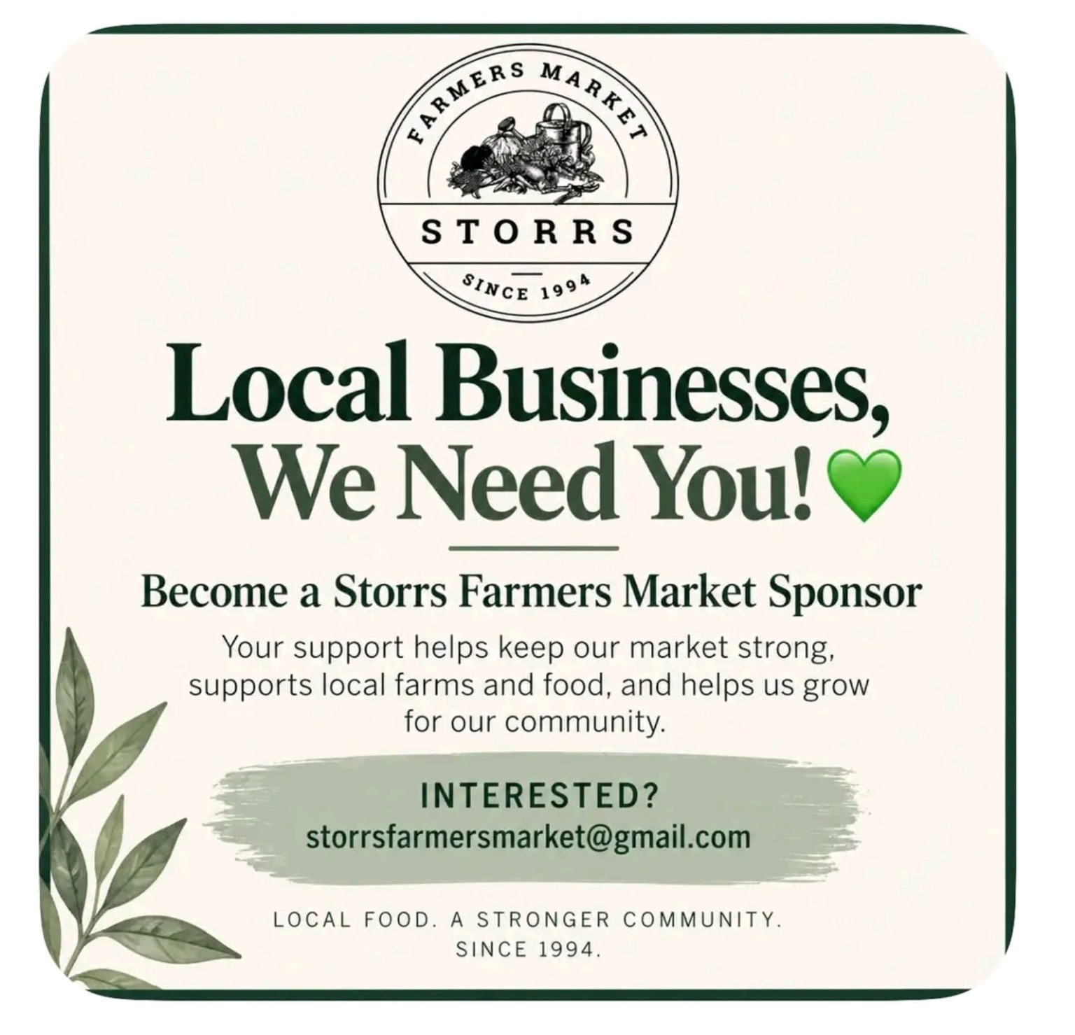 Sponsor the Storrs Farmers Market flyer